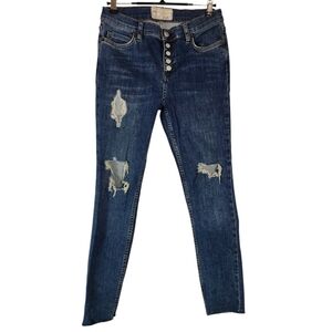 Free People High Rise Button Fly Distressed Skinny Jeans – Size 26